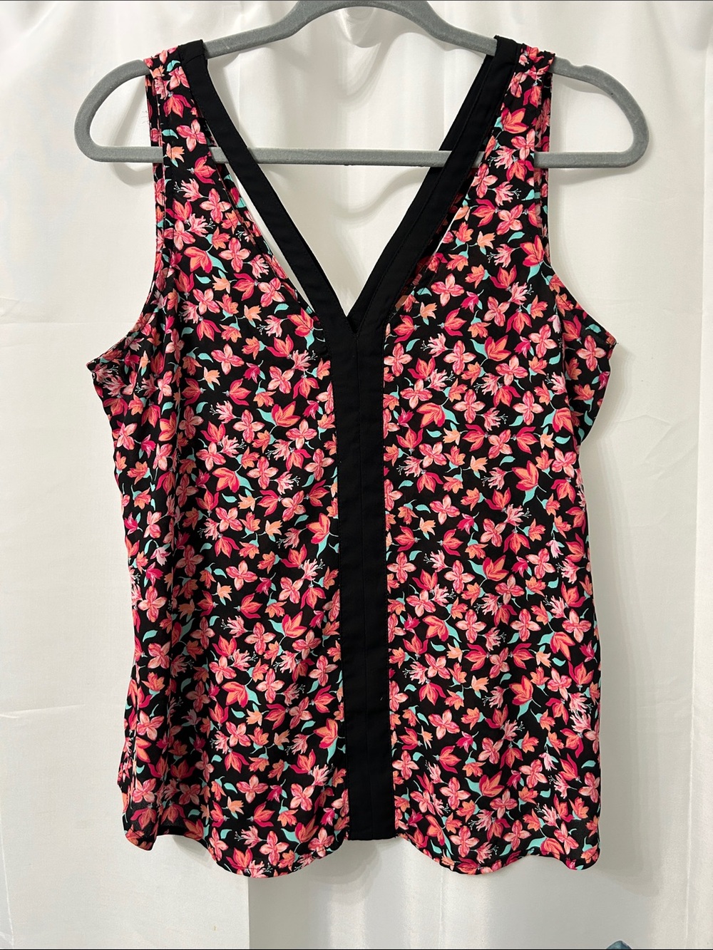 Candie's Black V-Neck Tank with Pink Floral Print